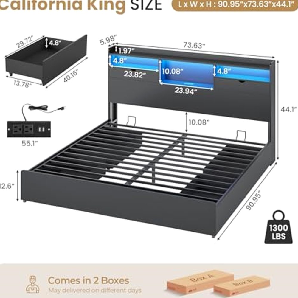 California King Bed with Storage Headboard & 4 Drawers — view 3