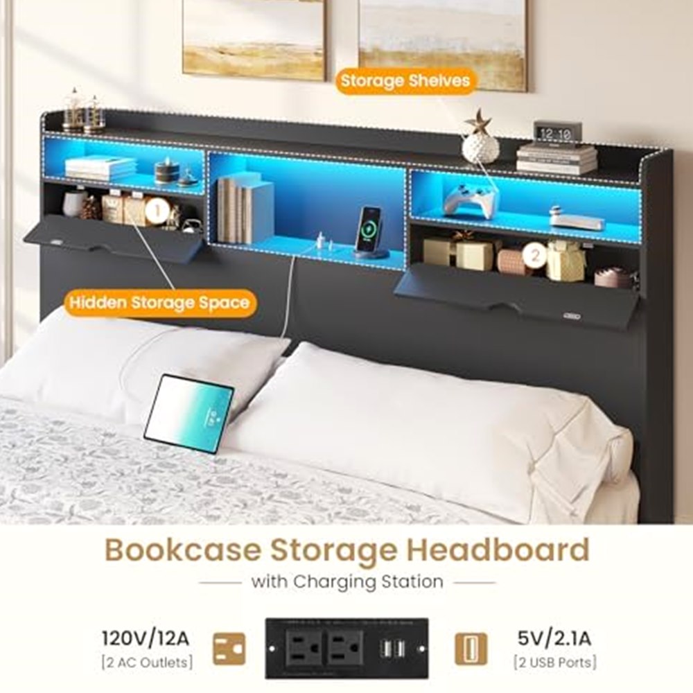 California King Bed with Storage Headboard & 4 Drawers — view 4