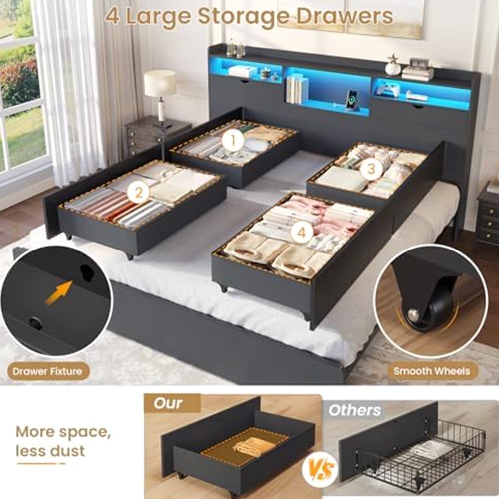 California King Bed with Storage Headboard & 4 Drawers — view 5