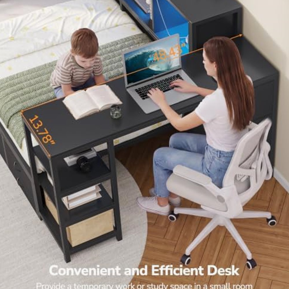 Corner Twin Bed with Desk, Bookcase & 9 Drawers — view 5
