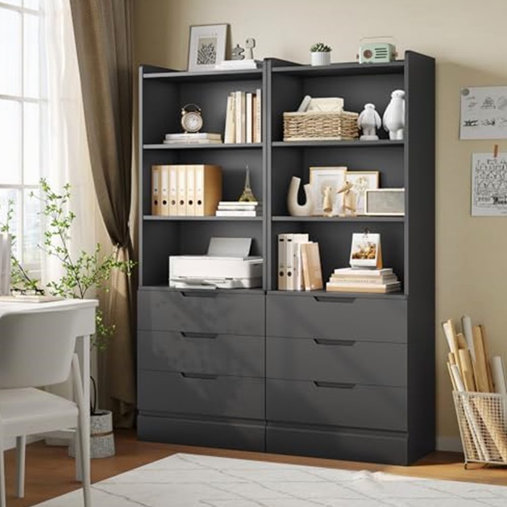 73-inch Tall Bookcase with 3 Drawers & Open Shelves — view 2