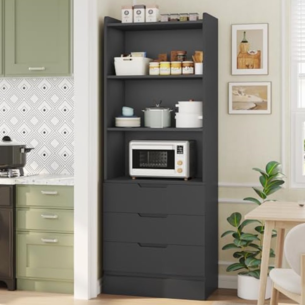73-inch Tall Bookcase with 3 Drawers & Open Shelves — view 5