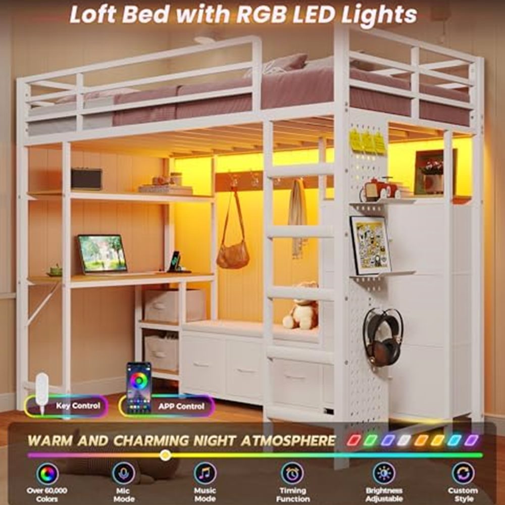 Twin Loft Bed with Coat Rack, Desk & 6 Drawers — view 4