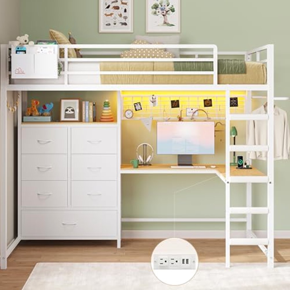Twin Loft Bed with L-Shaped Desk & 7 Storage Drawers — view 2