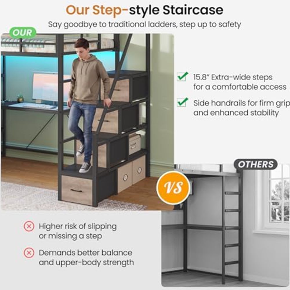 Twin Loft Bed with Storage Stairs & 8 Drawers — view 4