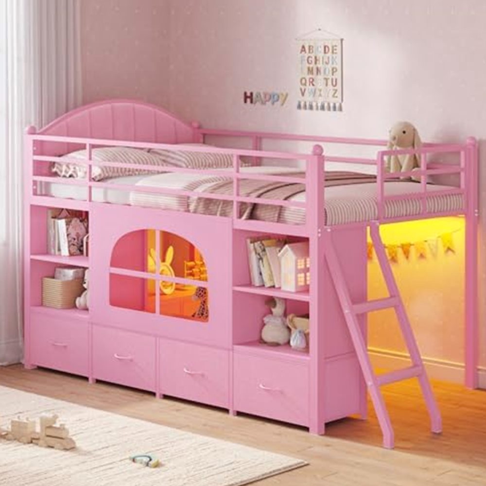 Low Loft Bed with 6 Drawers, Bookshelf & Play Space — view 2