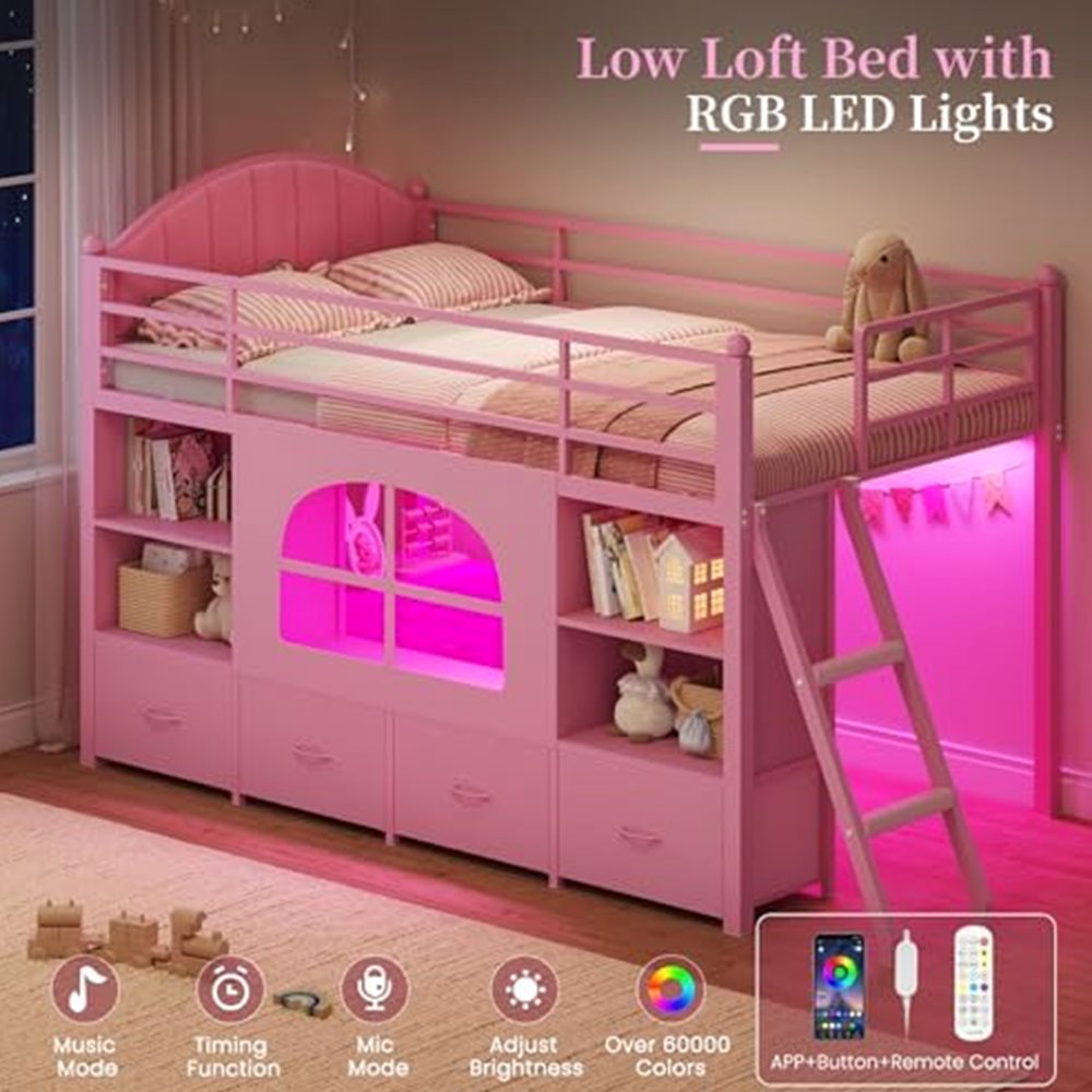 Low Loft Bed with 6 Drawers, Bookshelf & Play Space — view 5