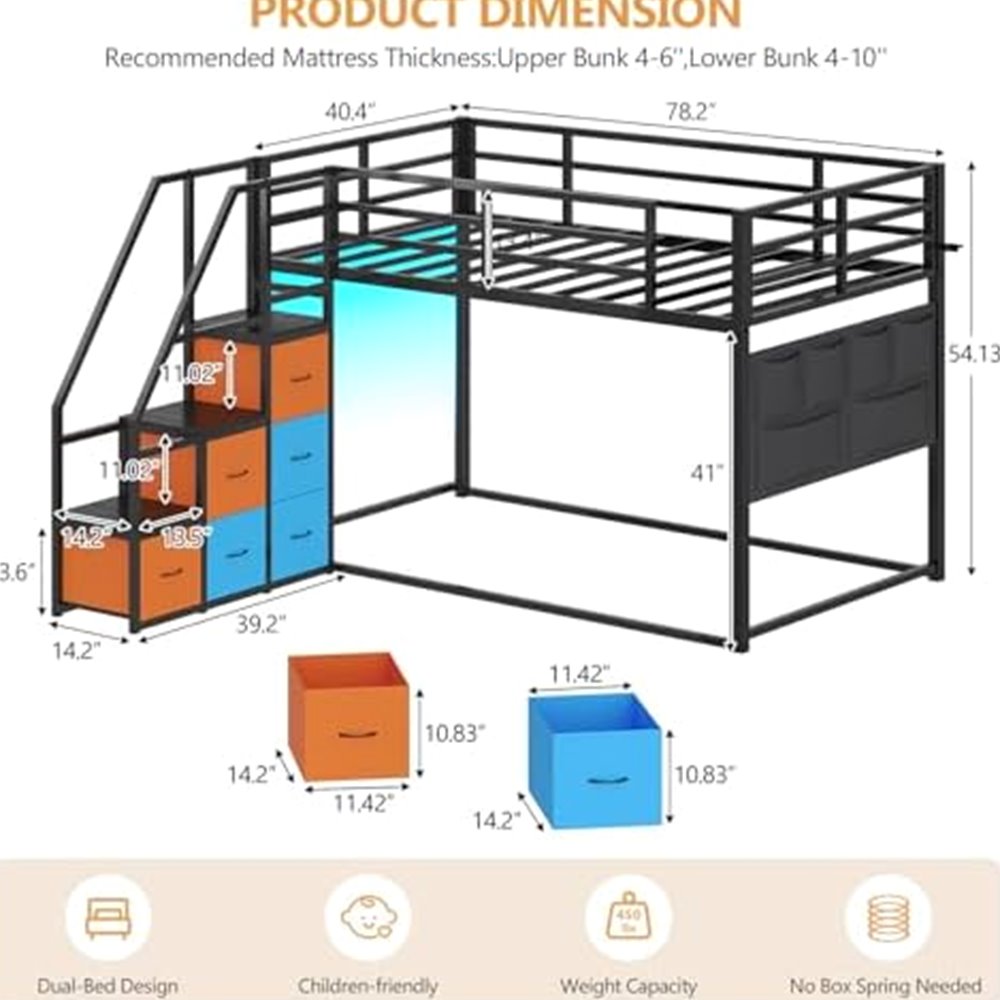 Low Bunk Bed with Storage Staircase & 6 Drawers — view 3
