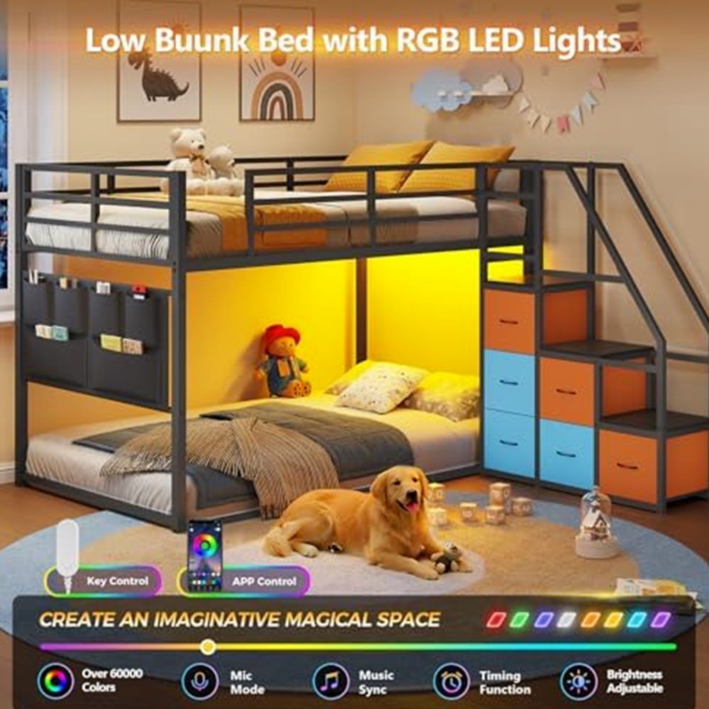Low Bunk Bed with Storage Staircase & 6 Drawers — view 4