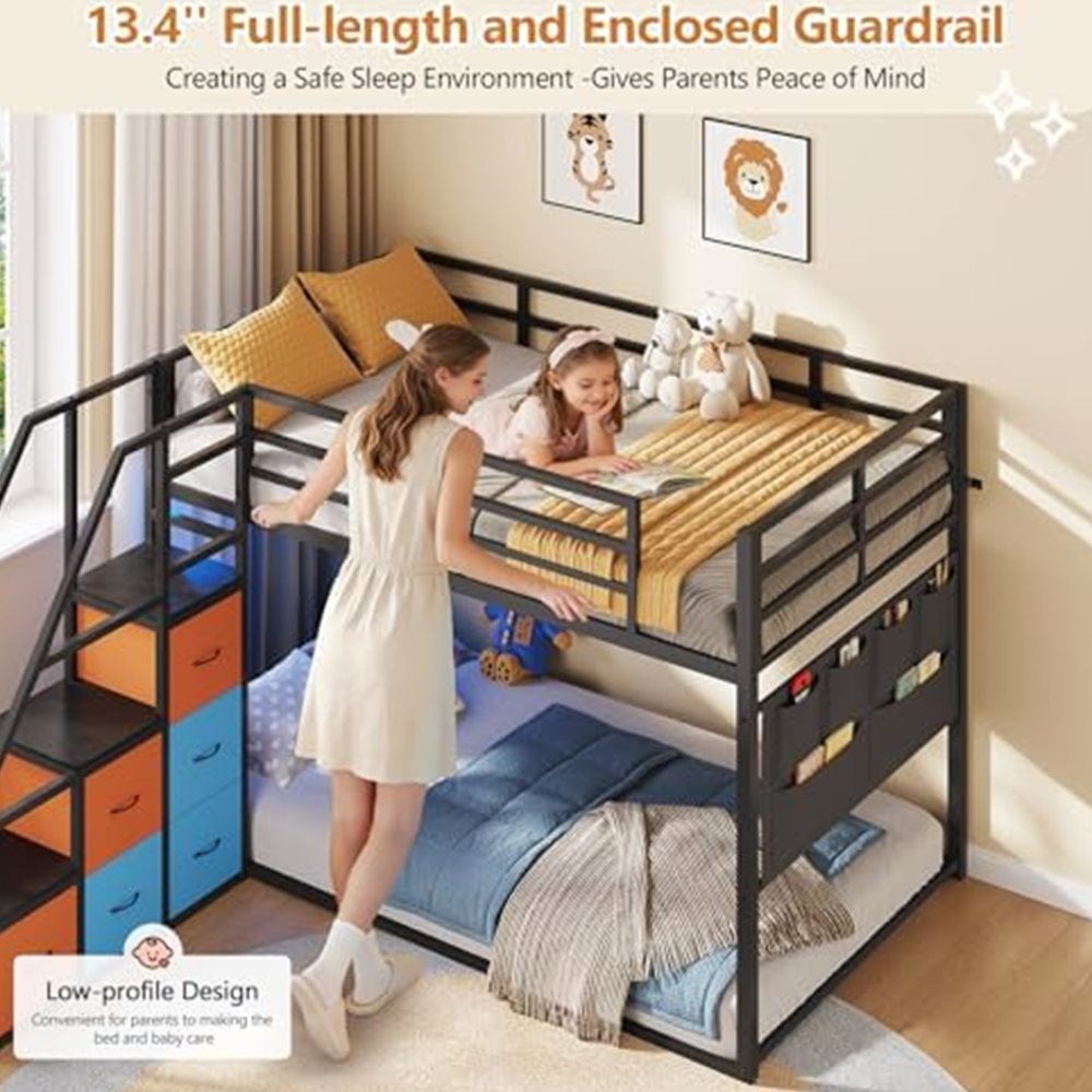 Low Bunk Bed with Storage Staircase & 6 Drawers — view 5