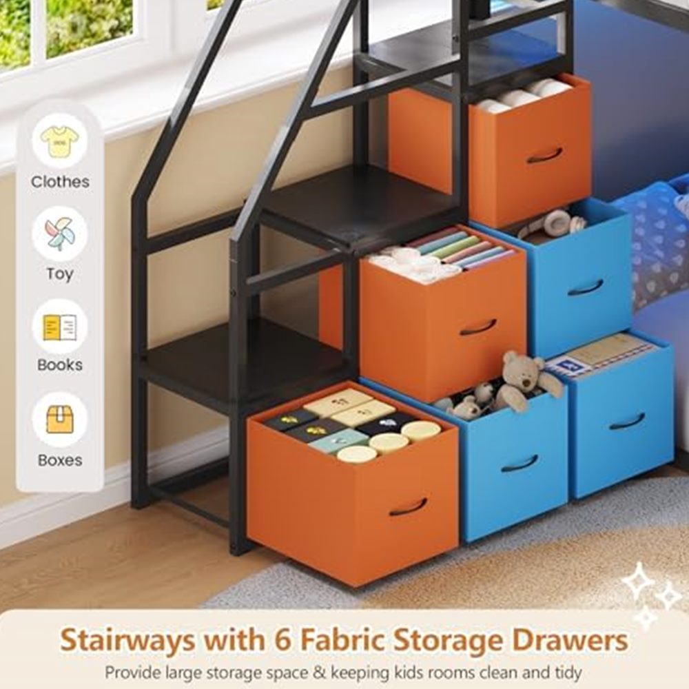 Low Bunk Bed with Storage Staircase & 6 Drawers — view 6