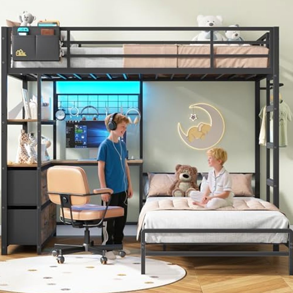 Bunk Bed with L-Shaped Desk, 5 Drawers & 2 Shelves — view 4