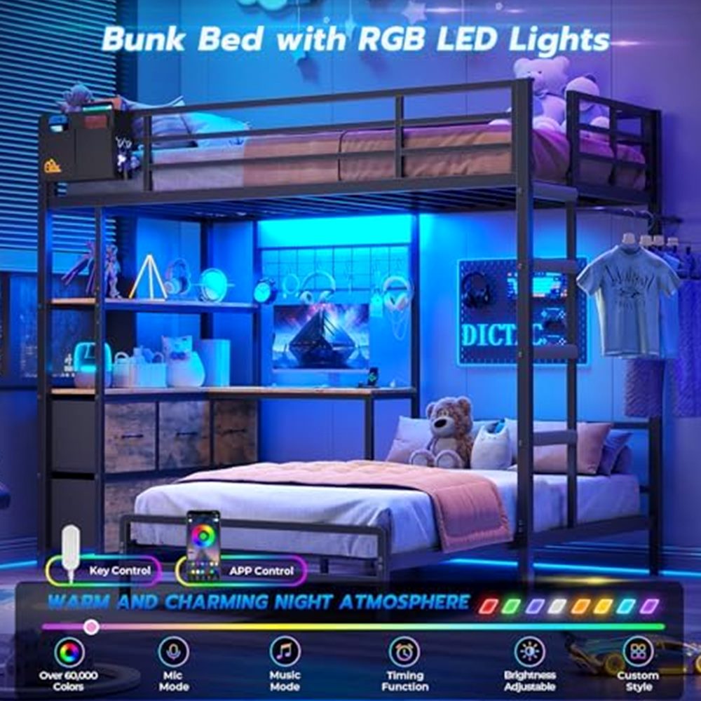 Bunk Bed with L-Shaped Desk, 5 Drawers & 2 Shelves — view 5